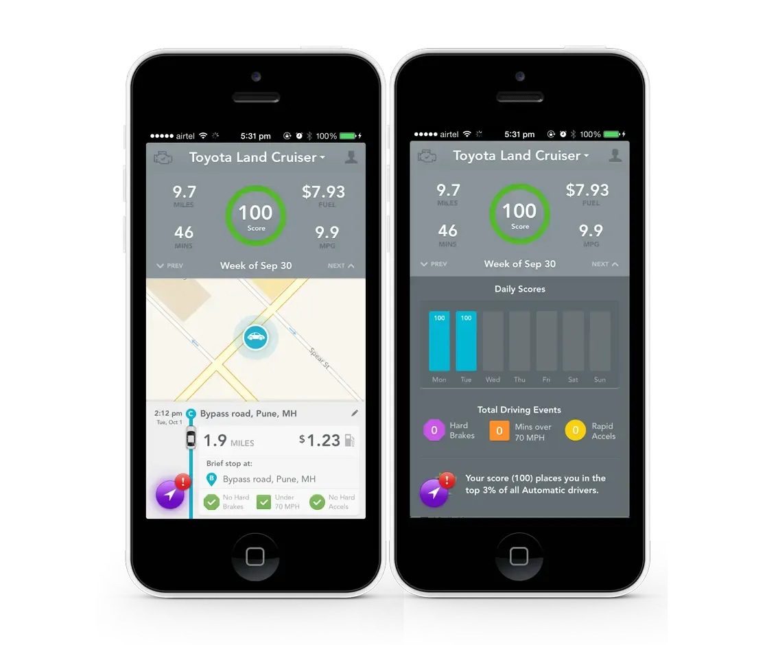 Here are the screenshots for the Automtica app. Automatic is a smart driving assistant and has been featured on the home page of Apple