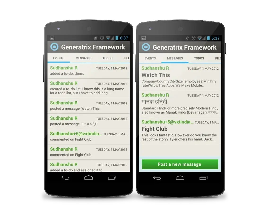 Here are the screenshots for the everest app. This was the first Android app for the new Basecamp and launched weeks after the API was released.