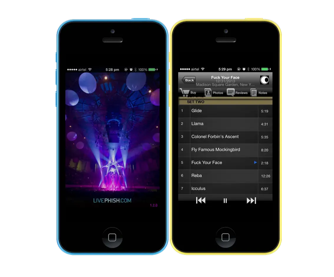 Here are the screenshots of the Live Phish app. This app reached the #1 position in Paid Music apps in the US AppStore.