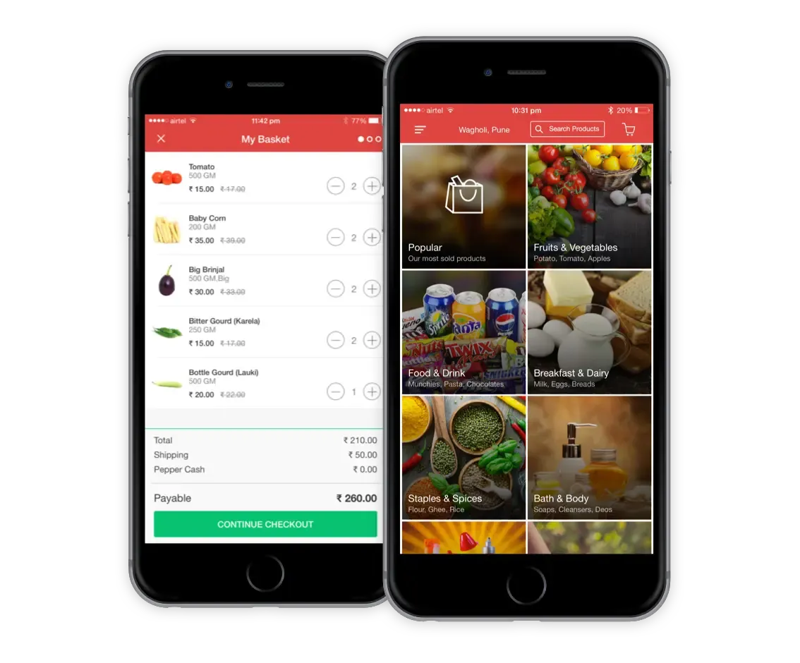 Here are screenshots of the Peppertap mobile applications. This app helps you order groceries from anywhere.