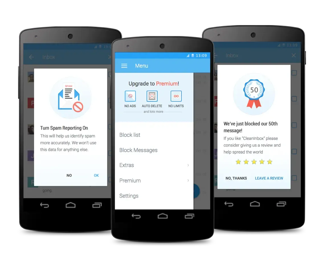 Here are the screenshots for Clean Inbox. They help block SMS spam on your Android